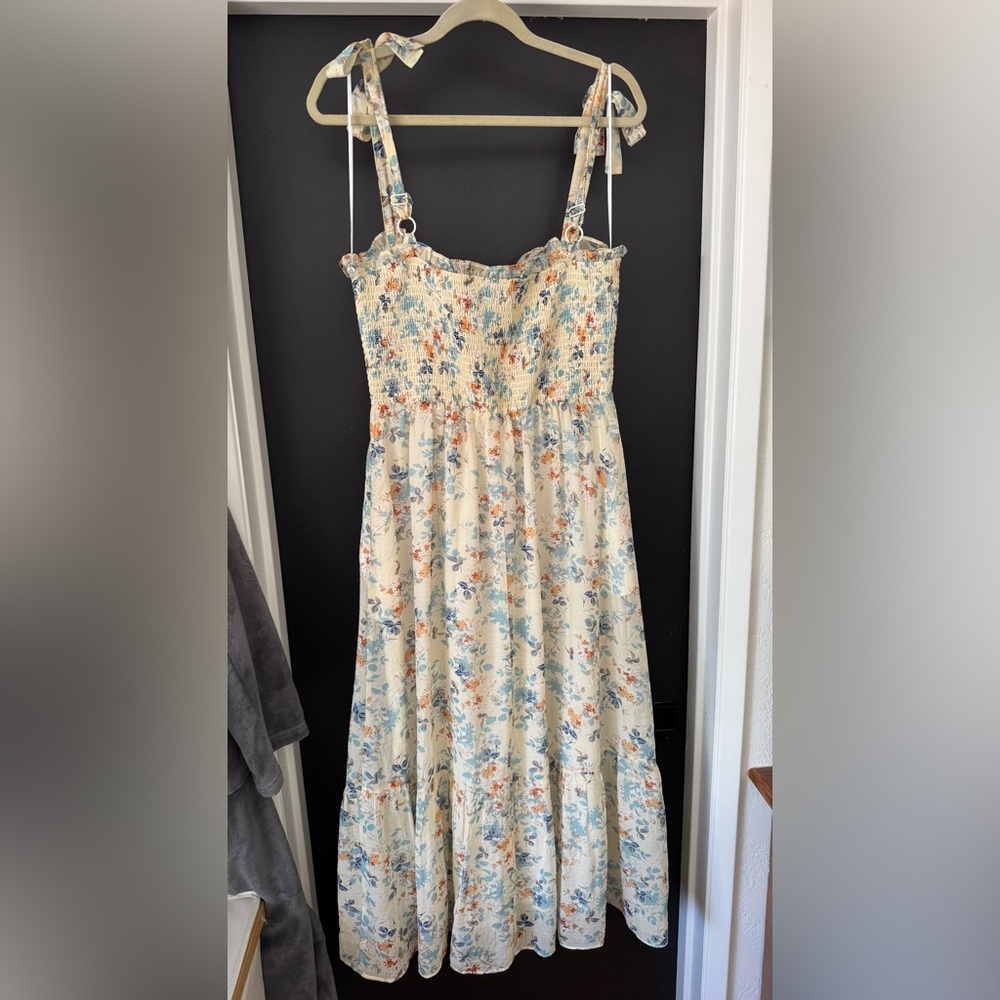 MELLODAY | Smocked Tie Strap Midi Dress - Picture 3 of 7